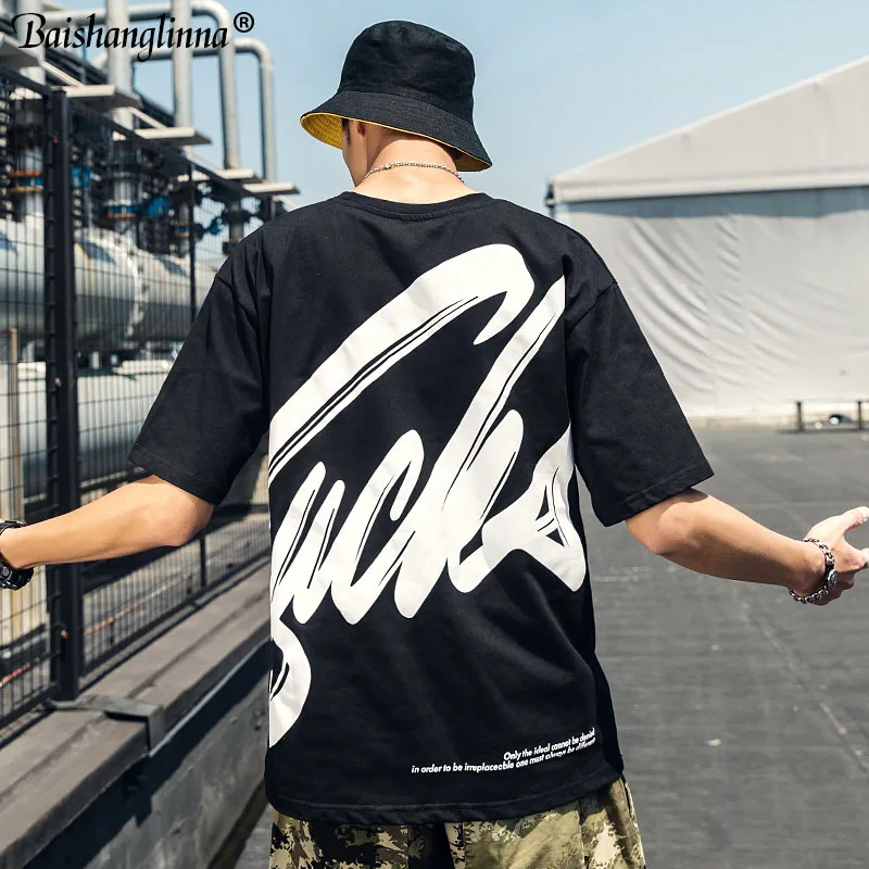 

Baishanglinna 2019 Men T shirt Hip Hop Word Printed Fashion T-Shirt Short Sleeve Summer Cotton High Street Tops Tees
