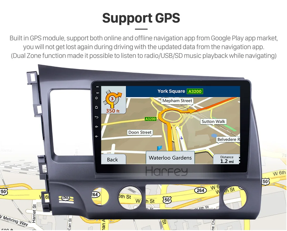 Excellent Harfey  8-core RAM 4G ROM 32G Android 8.0 Car Multimedia player GPS navigation for 2006-2011 Honda Civic LHD 10.1 inch Car radio 3