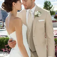 Горячие Custom Made To Measure бежевый смокинг для жениха мужчин жениха заказ свадебные костюмы куртка+ Штаны+ жилет+ галстук