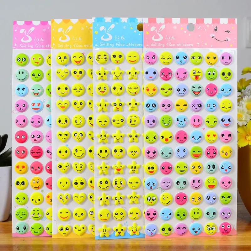 

4 Sheet 3D Emoji Smile Face Stickers baby toys For Diary Scrapbook Book Wall Decor For Decoration Cartoon Stickers toy