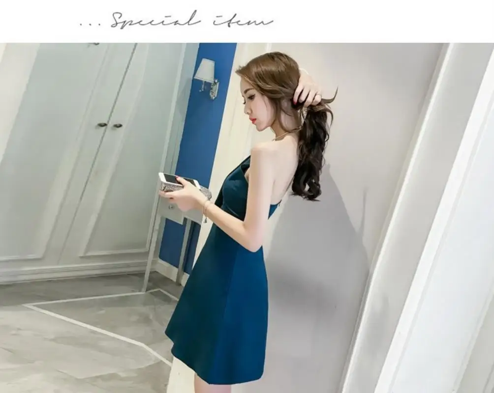 Summer new sexy back dress  metal ring hanging neck slim Asleeveless skirt 2018 Free Shipping