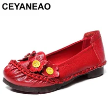 CEYANEAOPlus/обувь на плоской подошве из натуральной кожи; удобная повседневная женская обувь ручной работы на плоской подошве с цветочным принтом; большие размеры