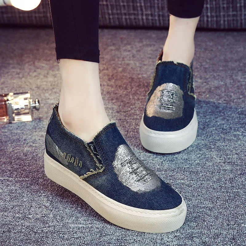 2016 New Spring Summer Fashion Style font b Women b font Denim Canvas Loafers Shoes Platform
