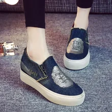 2016 New Spring Summer Fashion Style font b Women b font Denim Canvas Loafers Shoes Platform