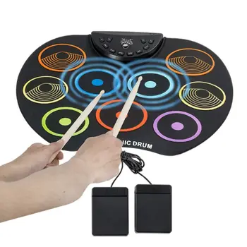 

Roll Up Drum Electronic Kit 9 Silicon Pads USB with Drumsticks Pedals Guitar Accessory