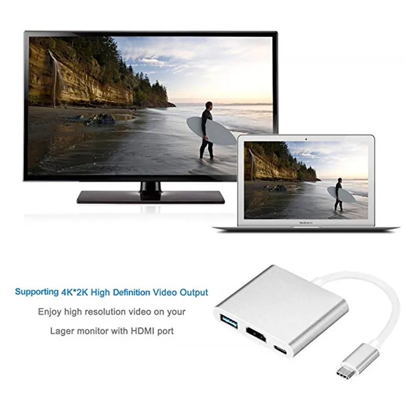 Для MacBook lenovo Yoga USB-C HDMI 3 в 1 кабель конвертер Usb 3,1 Thunderbolt 3 type C переключатель в HDMI 4K Кабель-адаптер 1080P