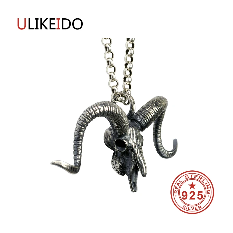 

Pure 925 Sterling Silver Jewelry Sheep Skull Charms Punk Pendants for Men And Women Thai Silver Necklace Chain Fine Gift 1317