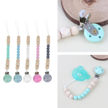 

NEW Candy Color Pacifier Clip Chain Holder Wood Silicone Beads Nipple Dummy Holder pacifier clips Shower Gift