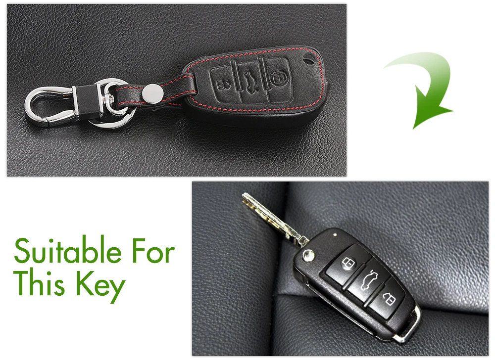 Audi Car Key Fob Cover for Audi 2016 A4 A5 TT 2017 A7 Q7 C5 C6 B6 B7 B8 TT 80 S6 A6 C6 Key Holder Remote Control Protective Leather Case with Metal Key Chain 3 Buttons