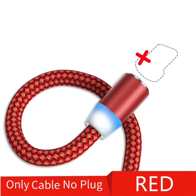 1 м светодиодный магнитный кабель type C Micro USB Магнитный зарядный кабель для Apple iPhone X Xs Max XR 8 samsung S10 S9 Android телефонный шнур - Цвет: Red only cable