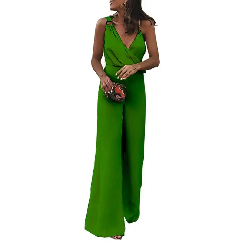 

Sexy Off Shoulder Party Straps Jumpsuit Women Wide Leg Long Pants Solid Rompers V-Neck Elegant Jumpsuits For Women 2018 WS8766M