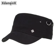 XdanqinX Мужская гладкая шляпа винтажные хлопковые армейские кепки для мужчин стиль регулируемый размер металлическая этикетка Мужская брендовая бейсболка папа шляпа