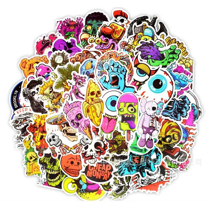 50pcs Terror Stickers Pack Horror Skeleton Pegatinas Waterproof Graffiti Funny Sticker Bomb For Luggage Skateboard Motorcycle