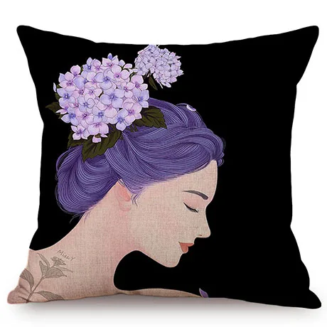 Nordic Beautiful Girl Cute Self-Portrait Sofa Decorative Cushion Cover Flower Butterfly Room Small Fresh Decor Throw Pillow Case K89-8
