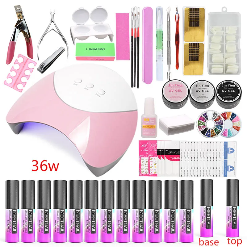 

Manicure Set Acrylic nail kit Nail Tool 12pcs Nail Polish gel varnish Set Kit with 36w/48w/80w Uv Led Lamp for Manicure kit