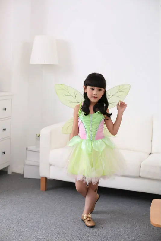 Сказочный костюм принцессы «Динь-Динь» для девочек; красивое нарядное платье зеленого цвета