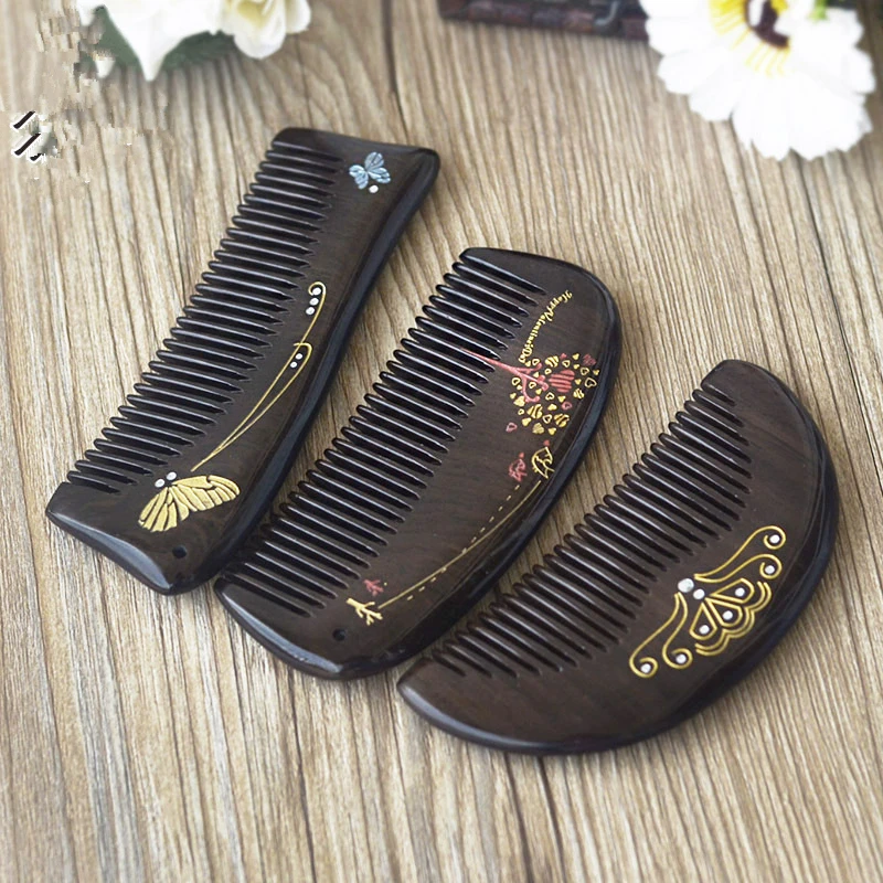 

1PC Many Styles Of Exquisite Lacquered Wood Comb all-tooth Ebony Comb G0425