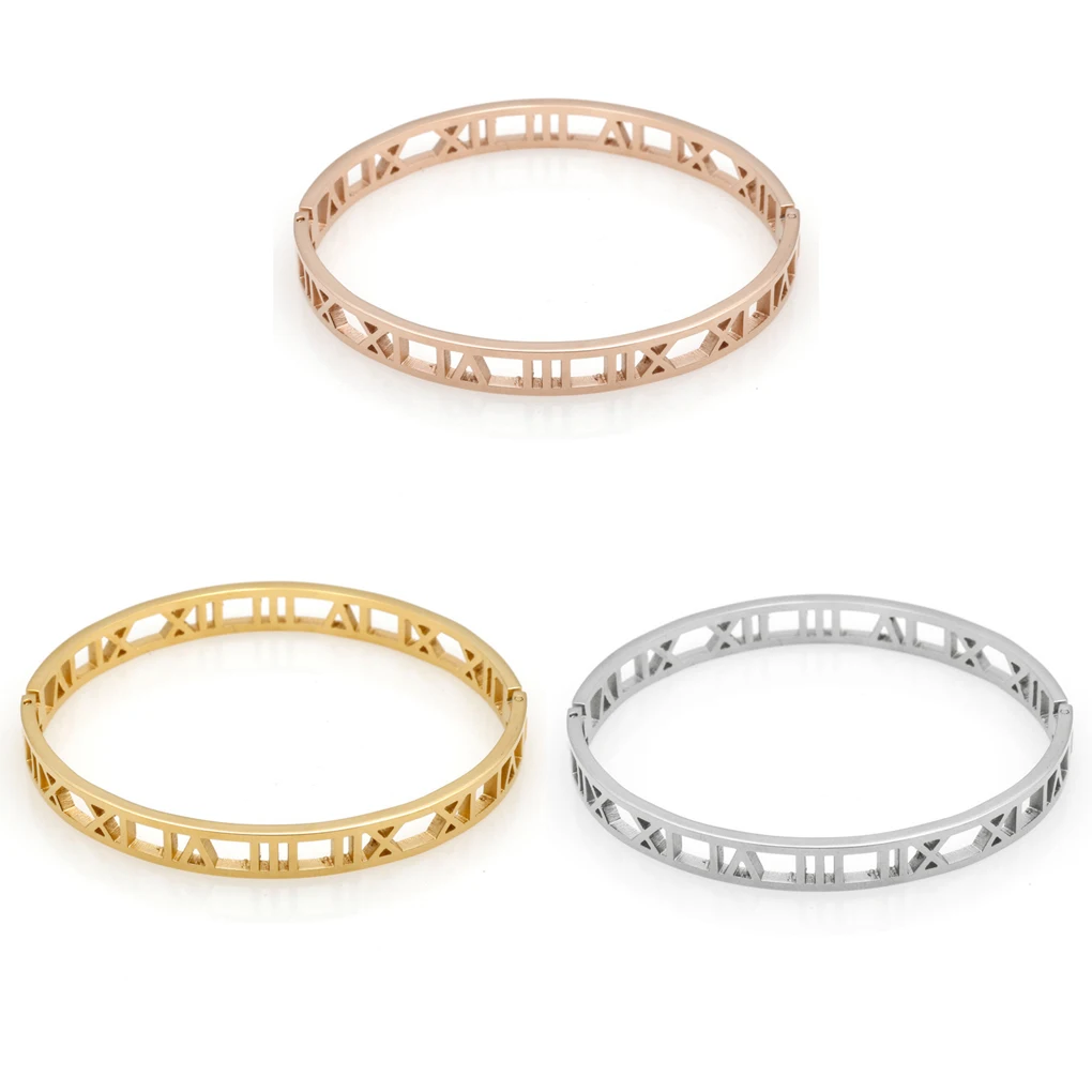 

High quality Roman Numeral Hollow Men Women Girl Bracelet Bangle Round Shaped Snap Fastener Wristband Chain Cuff Jewelry