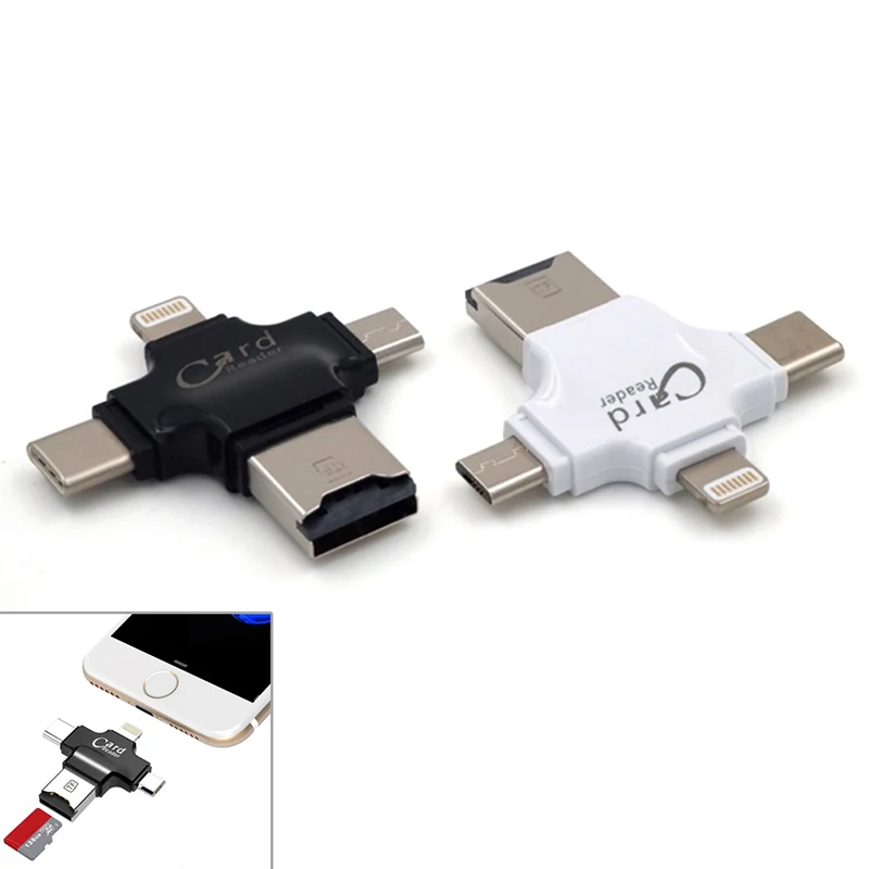 Стильный 4 in1 Micro Тип USB c OTG TF Card Reader для iOS iPhone Android для Samsung 4 в 1 TF (Micro SD) картридер