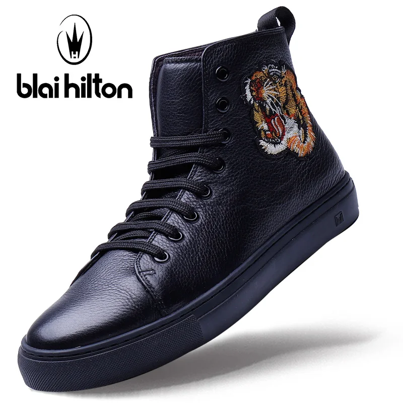 

Blai Hilton 2018 New Autumn Luxury Genuine Cow Leather Fashion Western Winter Shoes Men Boots Platform Warm Fur Mens Ankle Boots