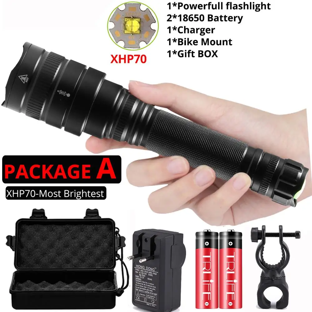 50000Lms LED Flashlight xhp70.2 Ultra Bright Waterproof linterna led Torch xhp70 xhp50 18650 Best Camping, Bicycle light,Outdoor - Цвет: Package A-XHP70