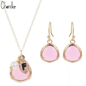 Rose Pink Crystal Jewelry Sets For Women Wedding bridesmaid Gift Accessaries Gold Silver Plated Alloy Metal Earrings & Necklaces