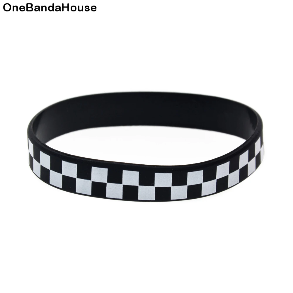 

OneBandaHouse 1PC Printed Checkered Silicone Wristband Punk Style Hip Hop Bangle