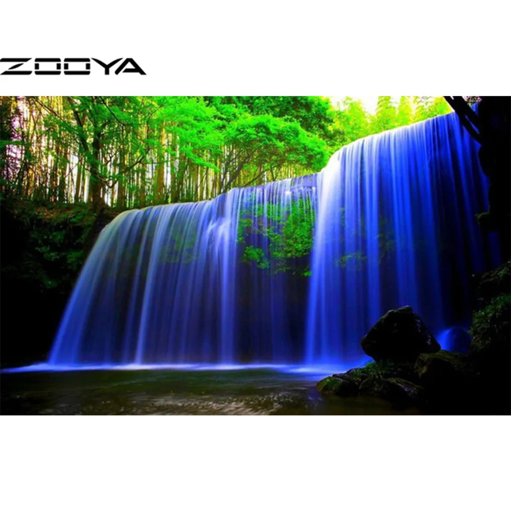Алмазная картина ZOOYA 5D DIY Полная вышивка Стразы крестиком водопад зеленые деревья