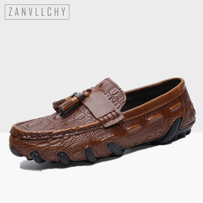 

Crocodile Italian Mens Shoes Casual Brands Slip On Formal Luxury Shoes Men Loafers Moccasins Genuine Leather Brown Driving Shoes