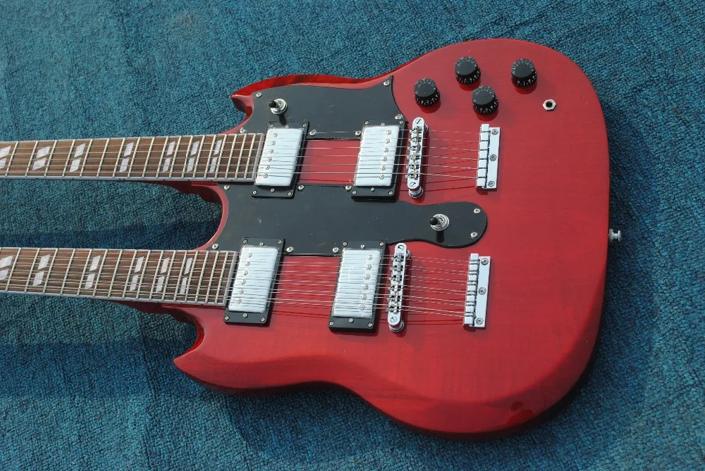 

Factory Custom 12+6 strings Double Neck Wine Red Electric Guitar,Rosewood Fretboard,Offer Customized