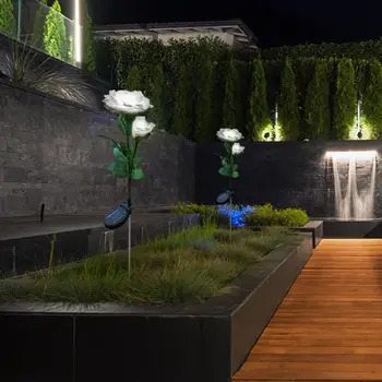 

2LED Solar Simulation Rose Flower Light Waterproof Garden Landscape Lamp