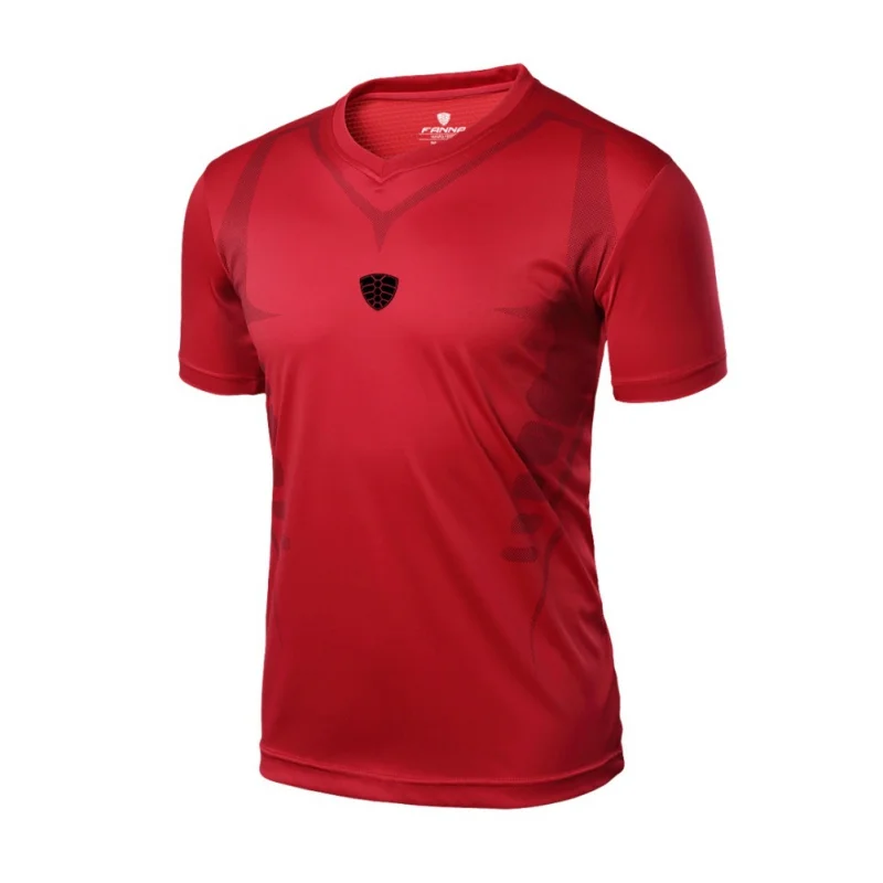 2018 Спортивная футболка мужской v-образным вырезом с коротким рукавом пота влаги быстросохнущие Спортивная дышащая Спортивная футболка