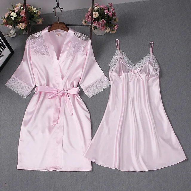 Hot Sale Women Lace Sexy Robe Set Chinese Style Rayon Nightdress Vintage Ladies Kimono Robe Gown Sexy Lingerie Sleepwear Flower