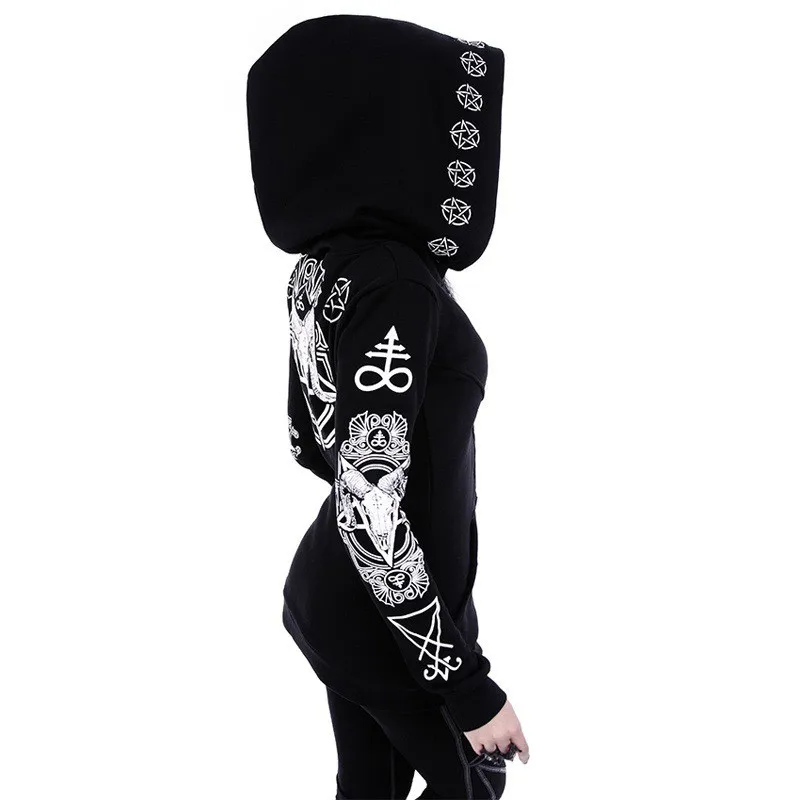  Gothic Punk Print Hoodies Sweatshirts Women Long Sleeve Jacket Zipper Coat Autumn Winter Female Cas