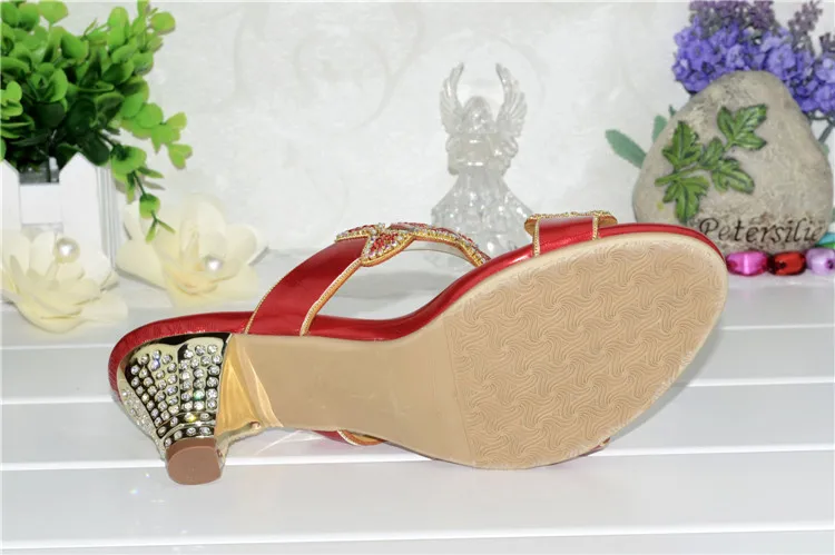 2017 Summer Womens Shoes High-heeled Slippers Sexy Sweet Diamonds Sandals Female Red 6cm-11