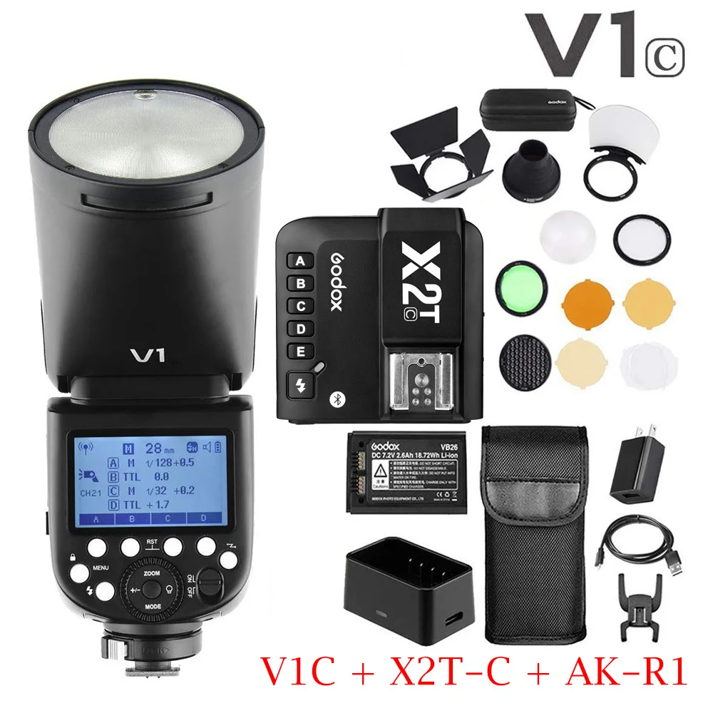 Godox V1C 2 4G TTL камера Вспышка Speedlite X2T-C Bluetooth Мобильный передатчик триггер AK-R1 дверь