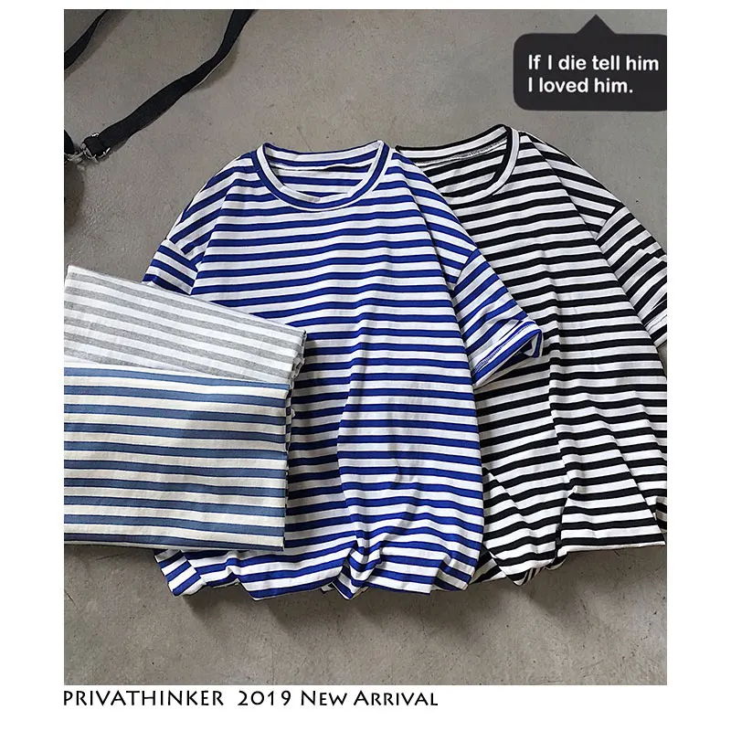 

Privathinker Men Casual Harajuku T-shirts 2019 Spring Short Mens Shirts Stripe Fashion T Shirts Vintage Korean Male Streetwear