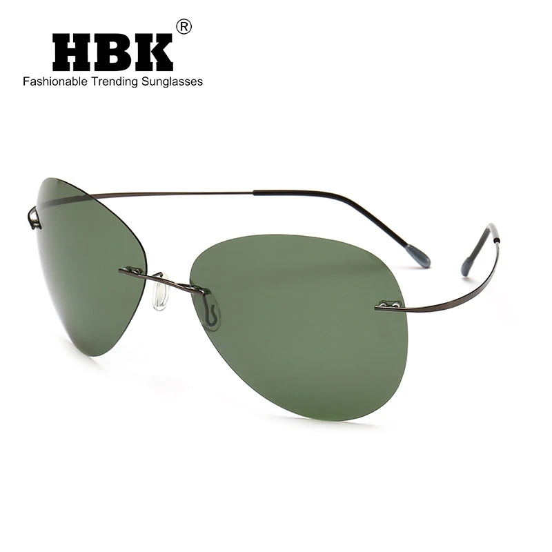 

HBK 2019 Ultralight Pilot Titanium Polarized Sunglasses Rimless Driving Sun shades Oculos De Sol UV400 PM0074