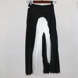 MNOGCC черный белые буквы модная юбка с талией юбка Для женщин эластичный пояс Весна гофрированные длинные юбки женские