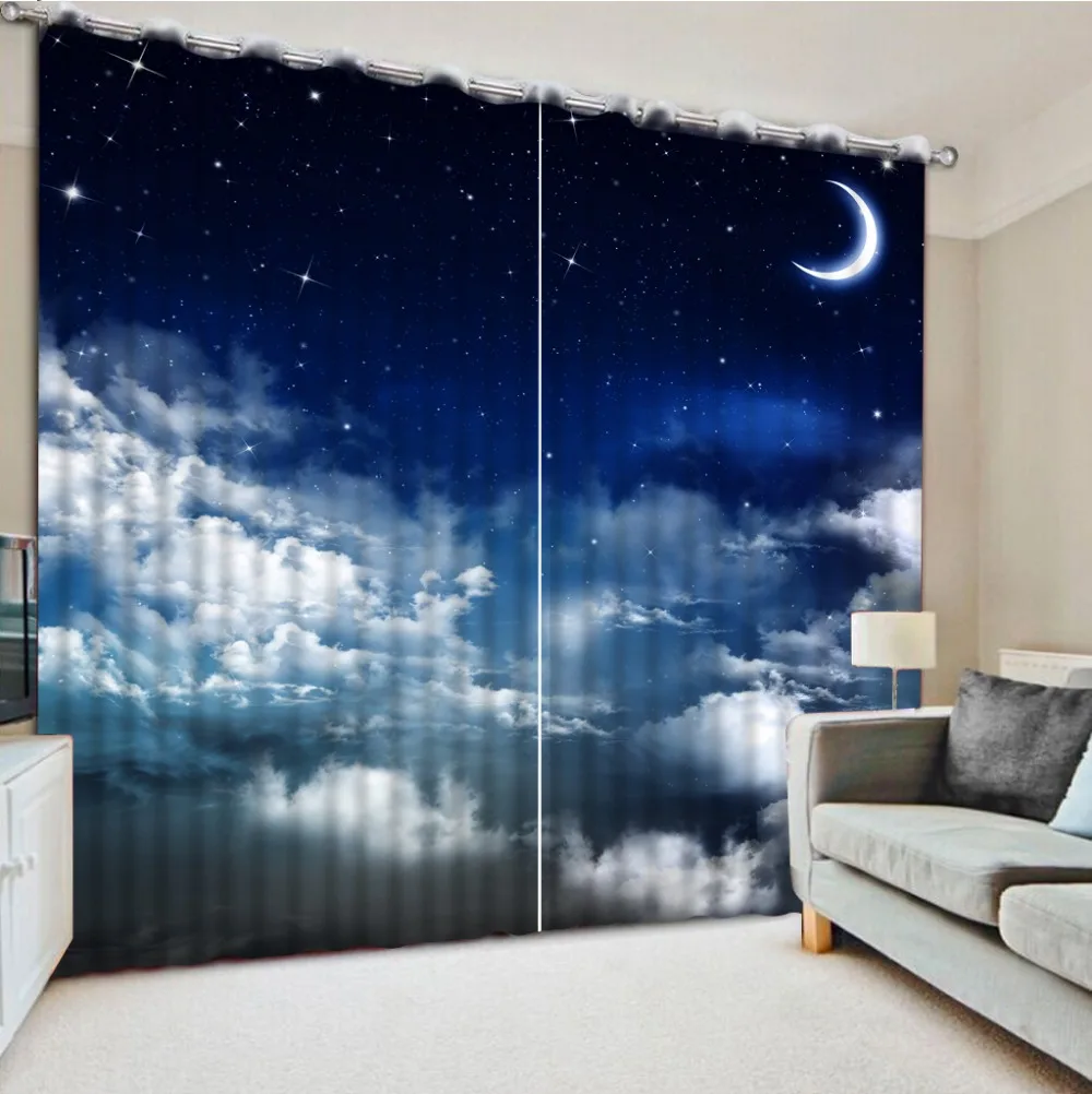 curtains for window living room blue sky moonlight 3d curtains