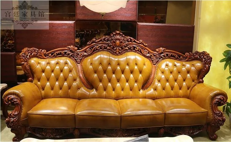 Высококачественная Европейская старинная для гостиной диван мебель из натуральной кожи набор 10249