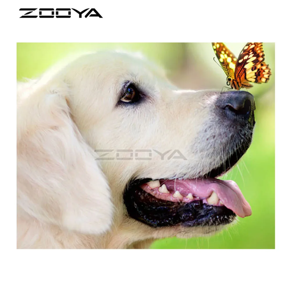 ZOOYA алмазная живопись полная квадратная Алмазная мозаика вышивка собака бабочка