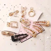 Милая Большая жемчужная заколка из сплава BB модная заколка для волос 5 геометрических узоров принцесса шпильки женские головные уборы аксессуары для девочек