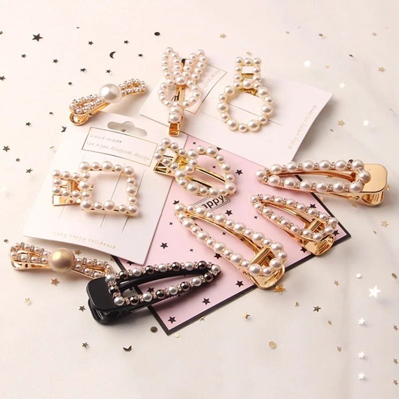 

Cute Big Pearl Hair Clip Alloy BB Fashionable Hairgrip 5 Geometric Patterns Princess Hairpins Women Headwear Girl Accessories