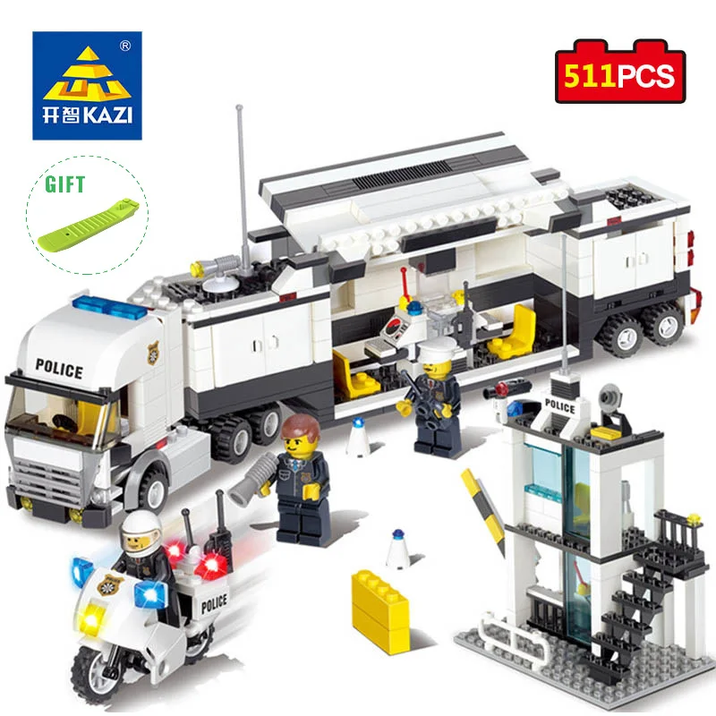 

KAZI Toys Police Station Building Blocks Compatible Legos City DIY Construction Bricks Educational Enlighten Toy Gift For Child