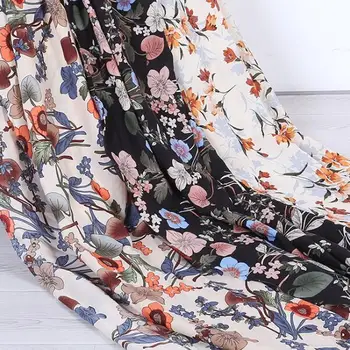 

5Meters Summer Autumn Printed Chiffon Fabric For Organ Dress Skirt Elegant Beach Towel Floral Printing Chiffon Silk Fabric Sheer