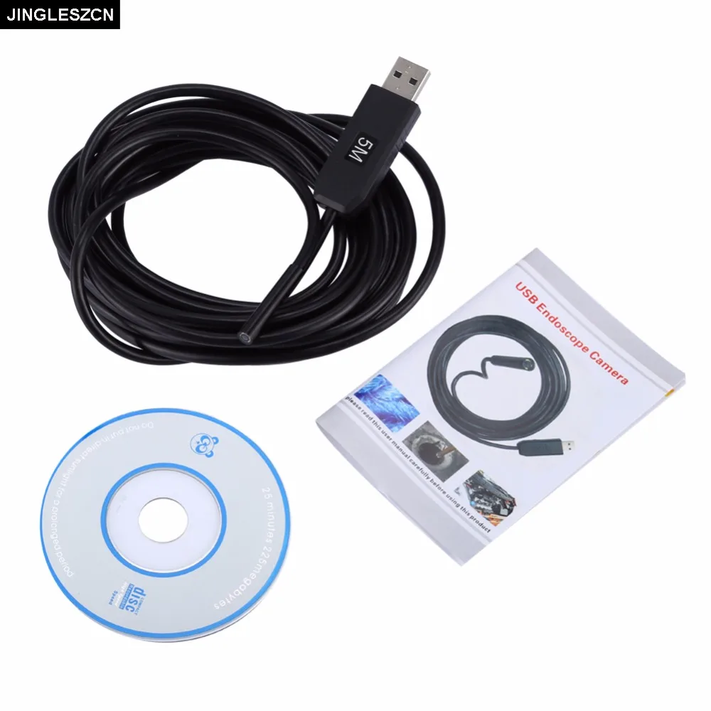 

JINGLESZCN USB Endoscope Mini Camera IP67 Waterproof Borescope Inspection 2M 5.5MM Lens Dia 6 LED Snake Video Cam Night Vision