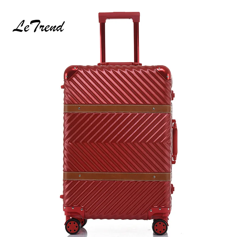 Letrend алюминиевая рама Скалка багажа Спиннер 20 дюймов бизнес дорожная сумка ретро тележка вместительные чемоданы колеса пароль багажник - Цвет: 20 inch red