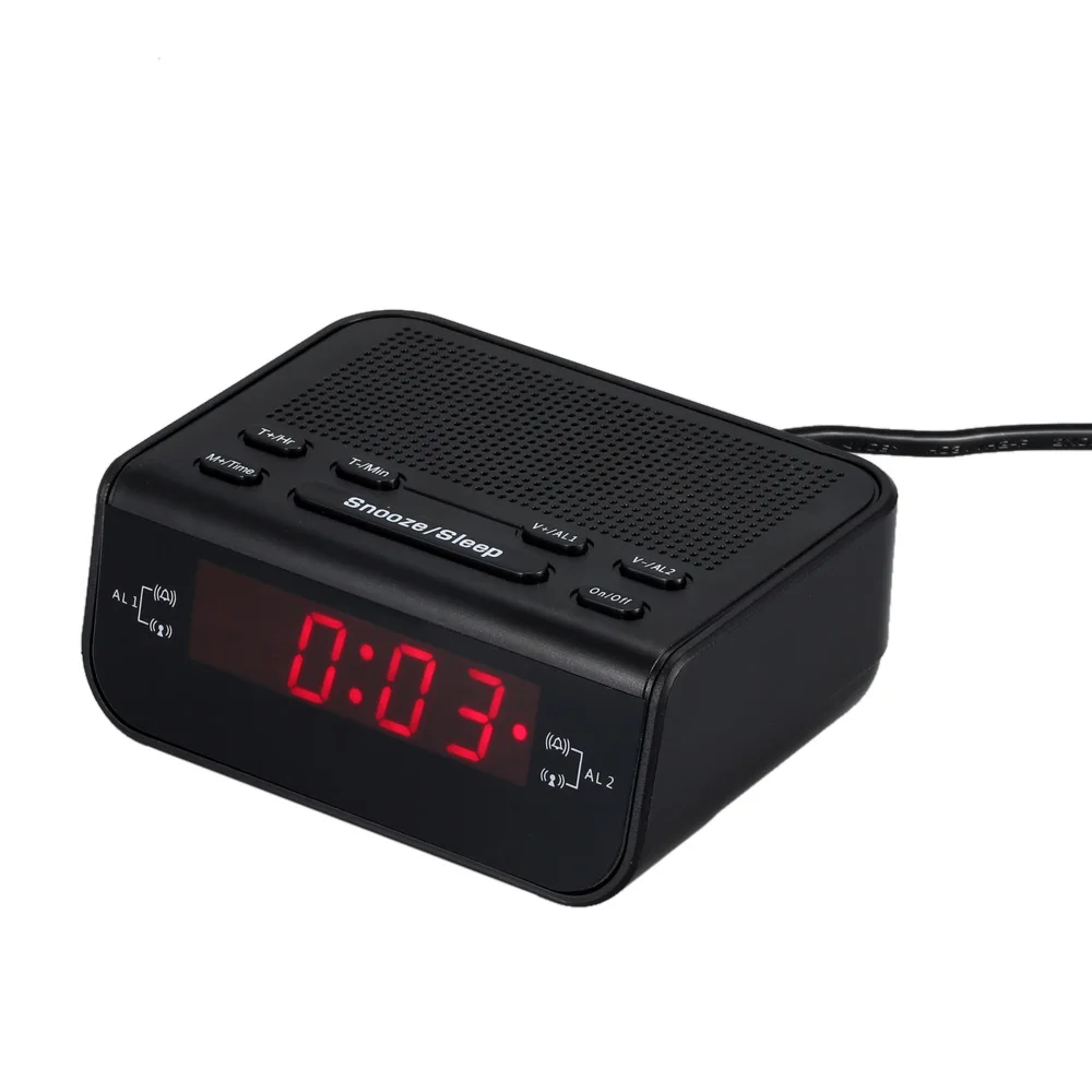Компактный цифровой будильник fm-радио с двойным будильником функция сна красный светодиодный дисплей времени