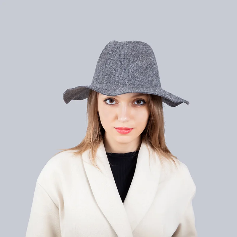 Осень-зима вогнутой Форма шляпа от солнца Для женщин Для мужчин фетровая шляпа Классическая широкими полями войлока Клош Кепки вводной